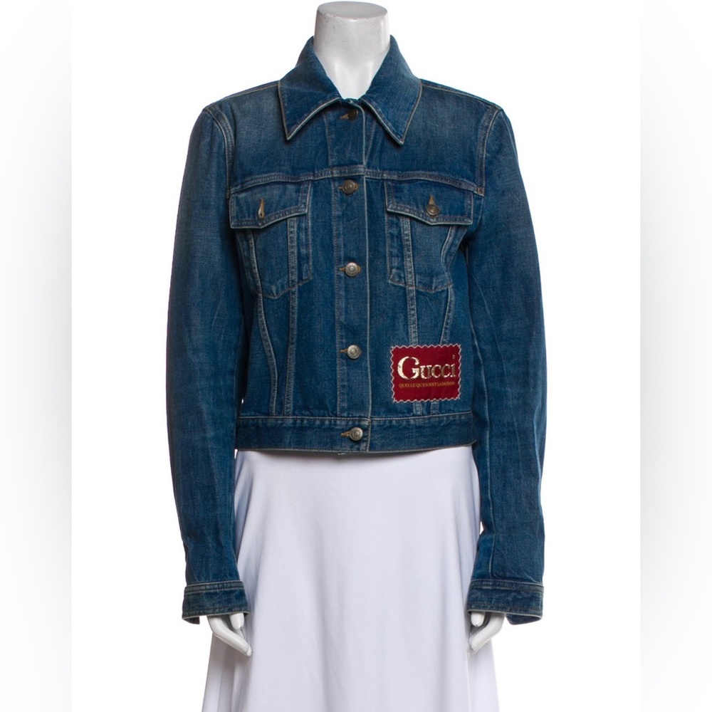 Gucci Women's Classic Blue Patch Jean Jacket Medium Wash Size 48EU